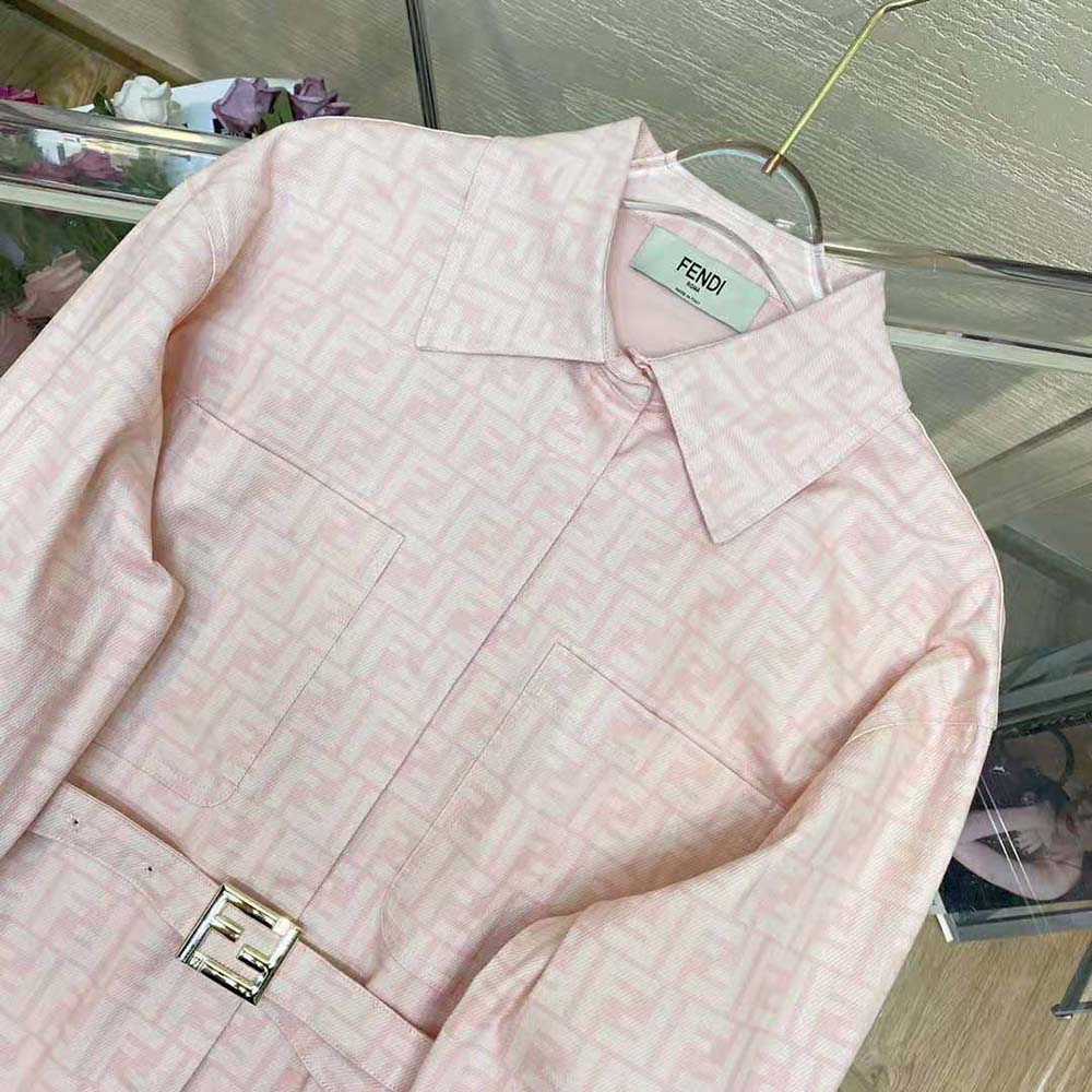 Fendi Women Pink Denim Go-To jacket with Shirt Collar and Low-Cut Set-in Sleeves - image 7