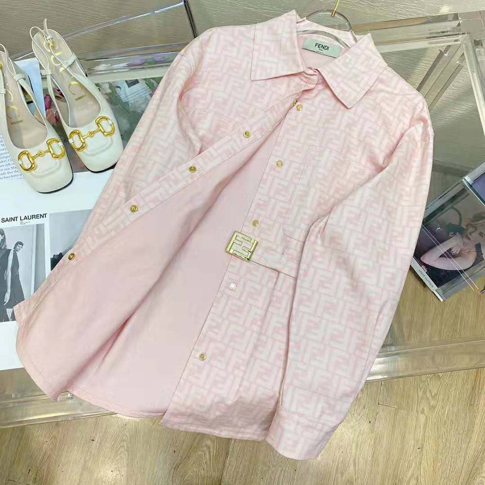 Fendi Women Pink Denim Go-To jacket with Shirt Collar and Low-Cut Set-in Sleeves - image 4