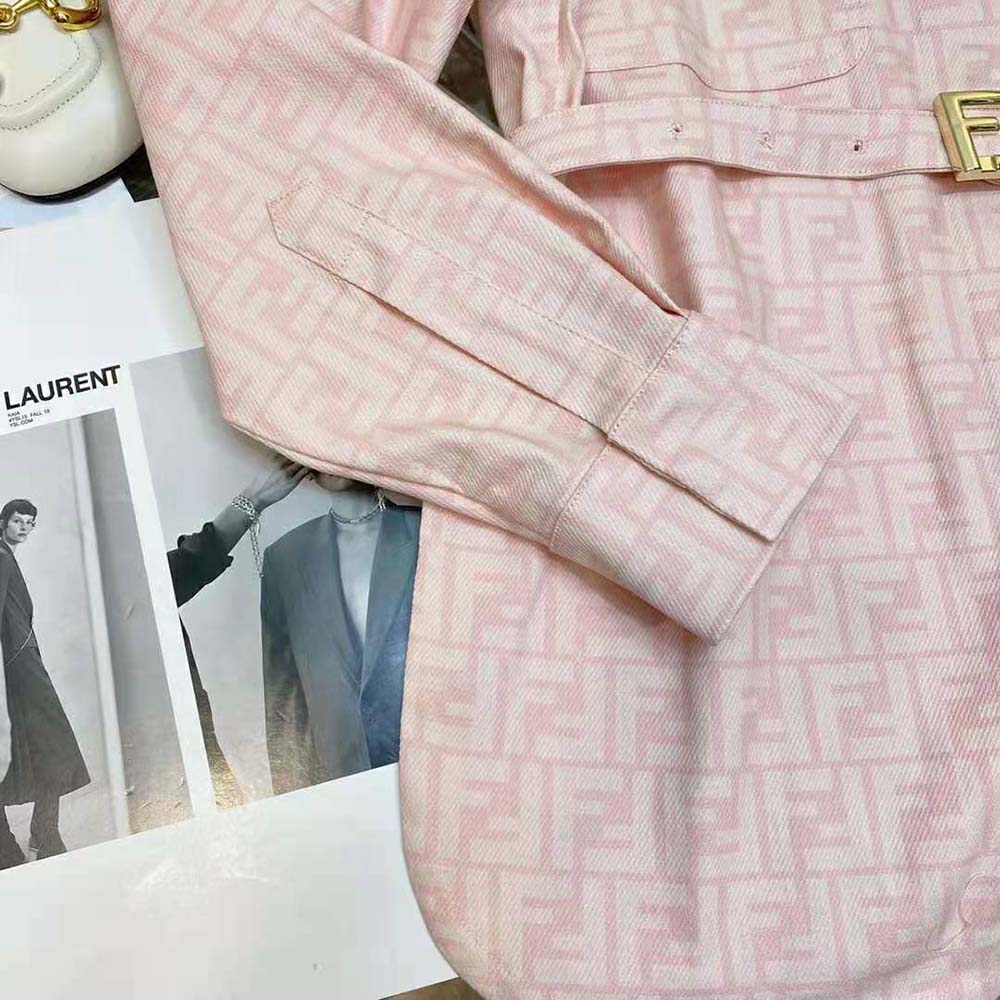 Fendi Women Pink Denim Go-To jacket with Shirt Collar and Low-Cut Set-in Sleeves - image 10