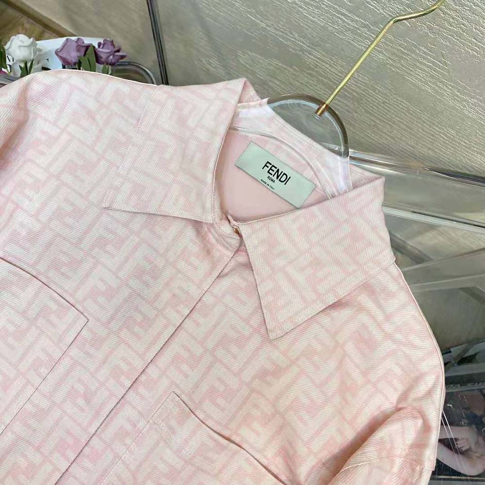 Fendi Women Pink Denim Go-To jacket with Shirt Collar and Low-Cut Set-in Sleeves - image 8