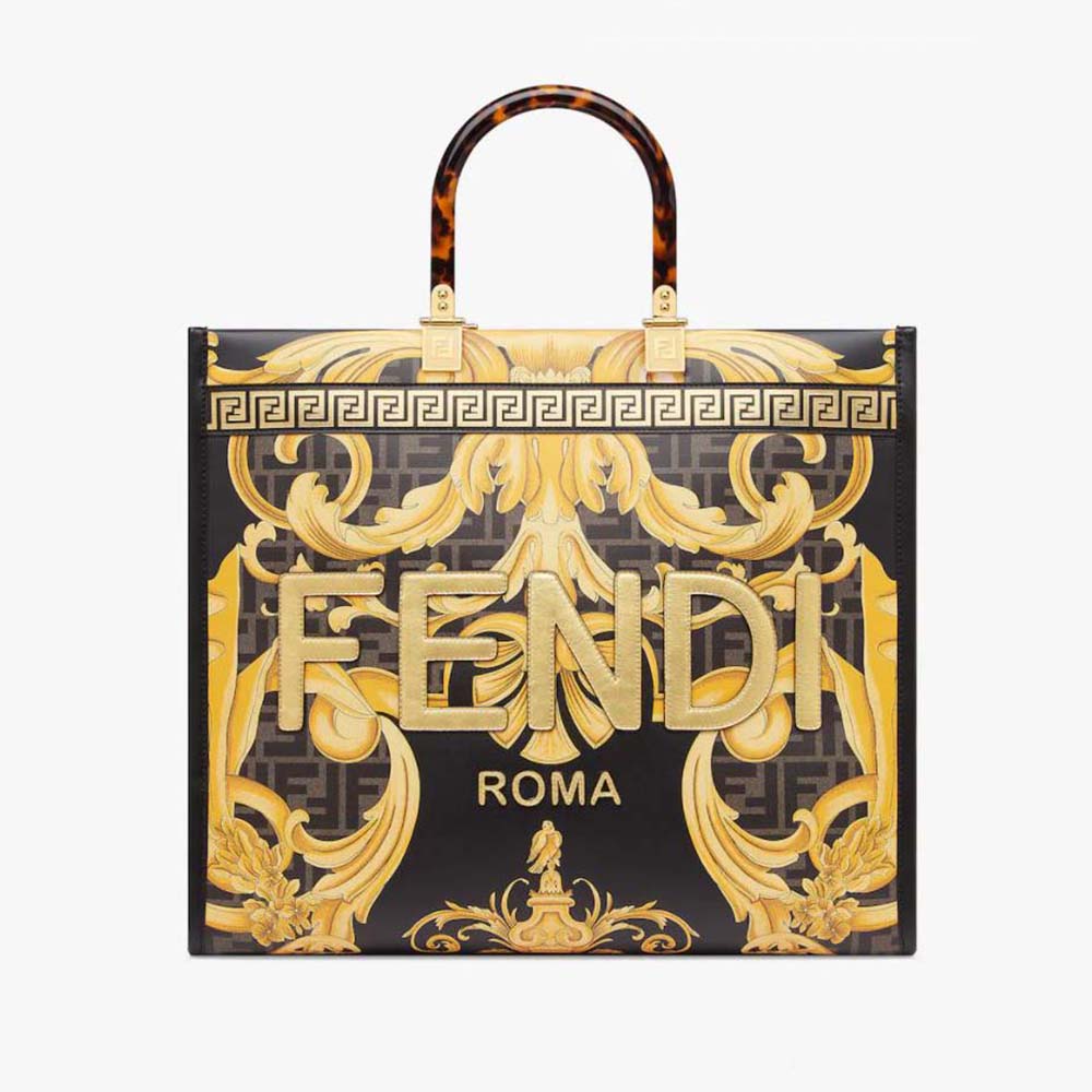 Front view of Fendi Women Sunshine Medium Fendace Printed FF Leather Shopper