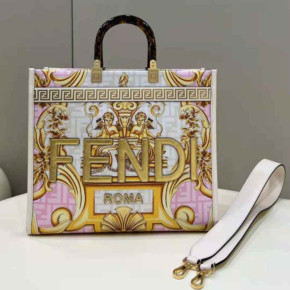 Side angle showing spacious interior of Fendi Women Sunshine Medium Shopper