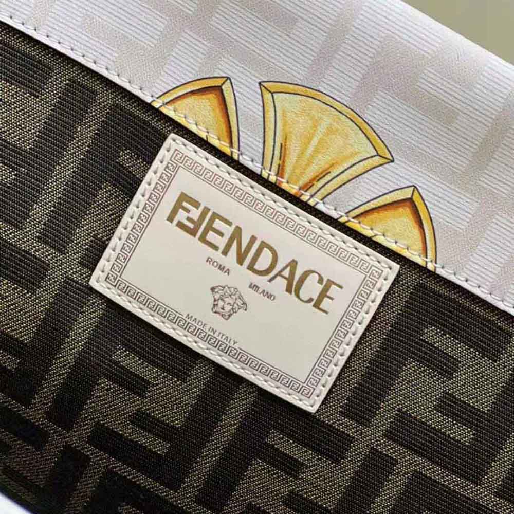 Fendi Women Sunshine Medium Fendace Printed White Leather Shopper - image 9
