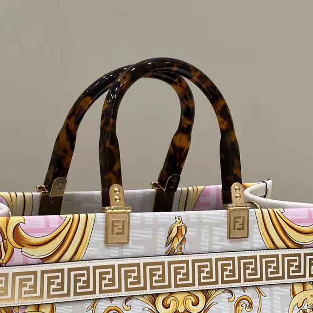 Fendi Women Sunshine Medium Fendace Printed White Leather Shopper - image 5