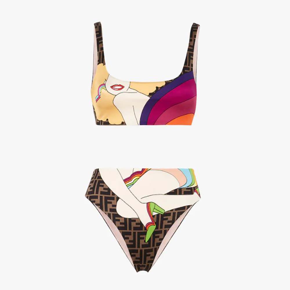 Front view of Fendi Women Swimsuit Multicolor Lycra Bikini-Pink showing vibrant pink hues