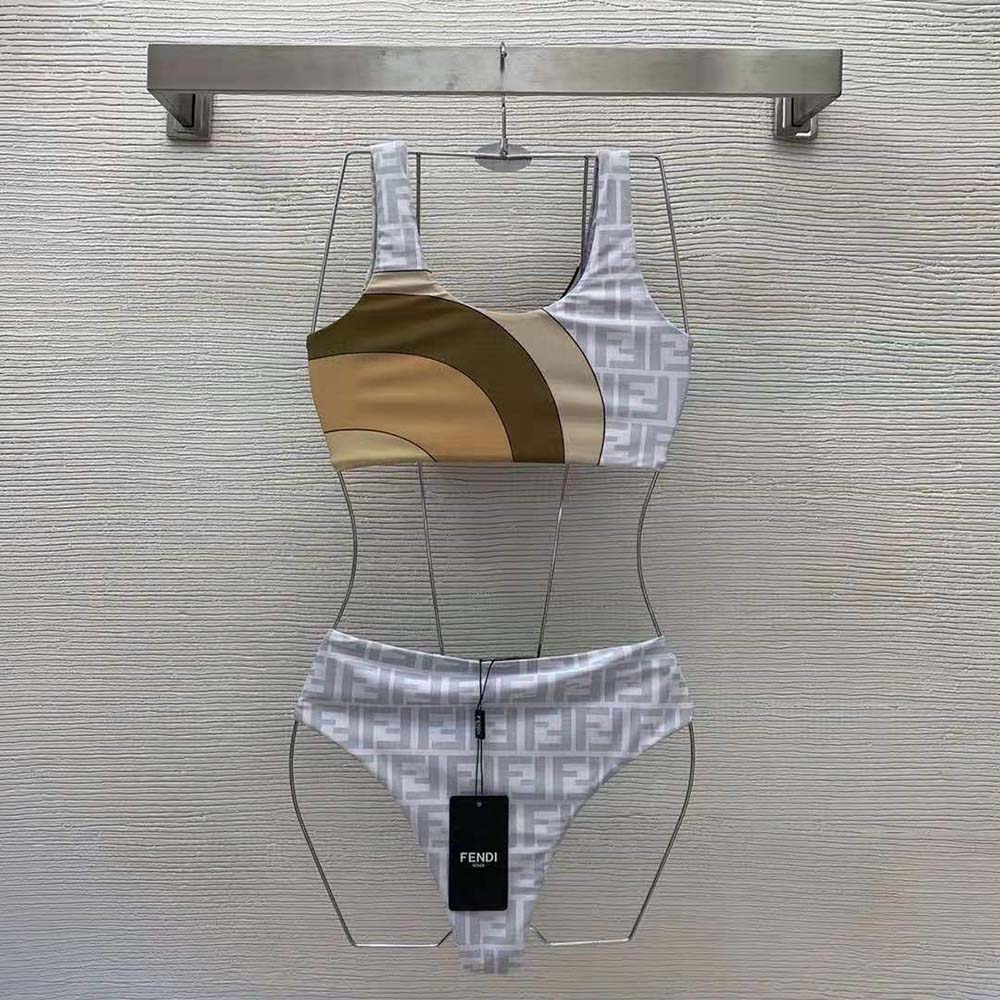 Side angle showing silhouette of Fendi Women Swimsuit Multicolor Lycra Bikini-White