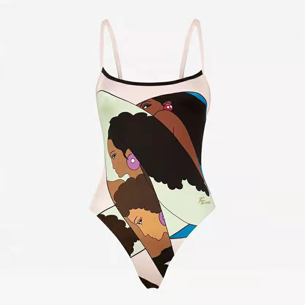 Front view of Fendi Women Swimsuit Multicolor Lycra Swimsuit-Pink showcasing vibrant colors