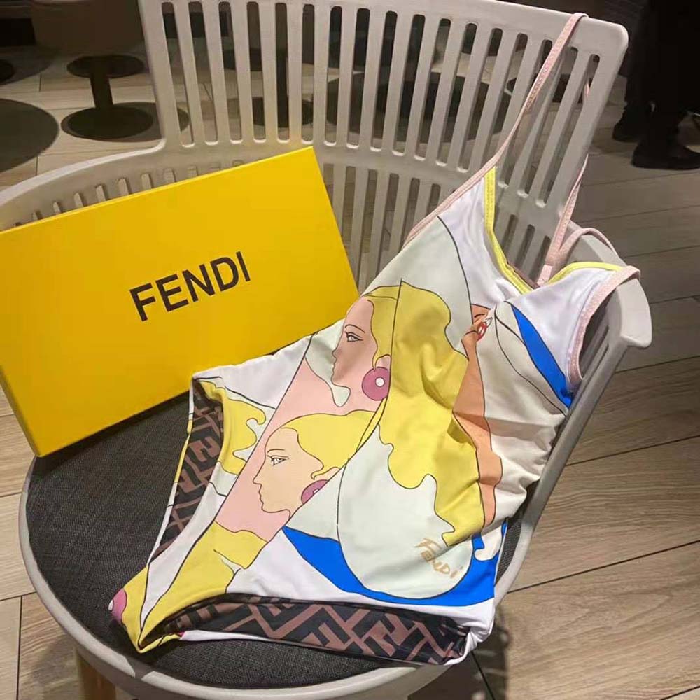 Close-up of signature hardware on Fendi Women Swimsuit Multicolor Lycra Swimsuit-White