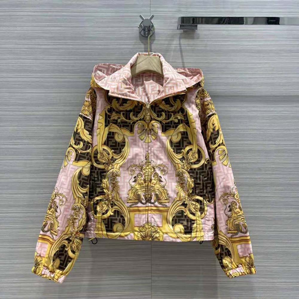 Side profile showing silhouette of Fendi Women Windbreaker Fendace Multicolor Nylon Jacket
