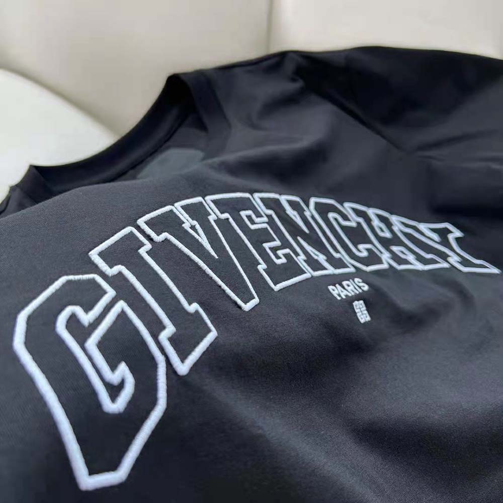 Givenchy Women T-shirt in GIVENCHY College Embroidered Jersey-Black - image 6