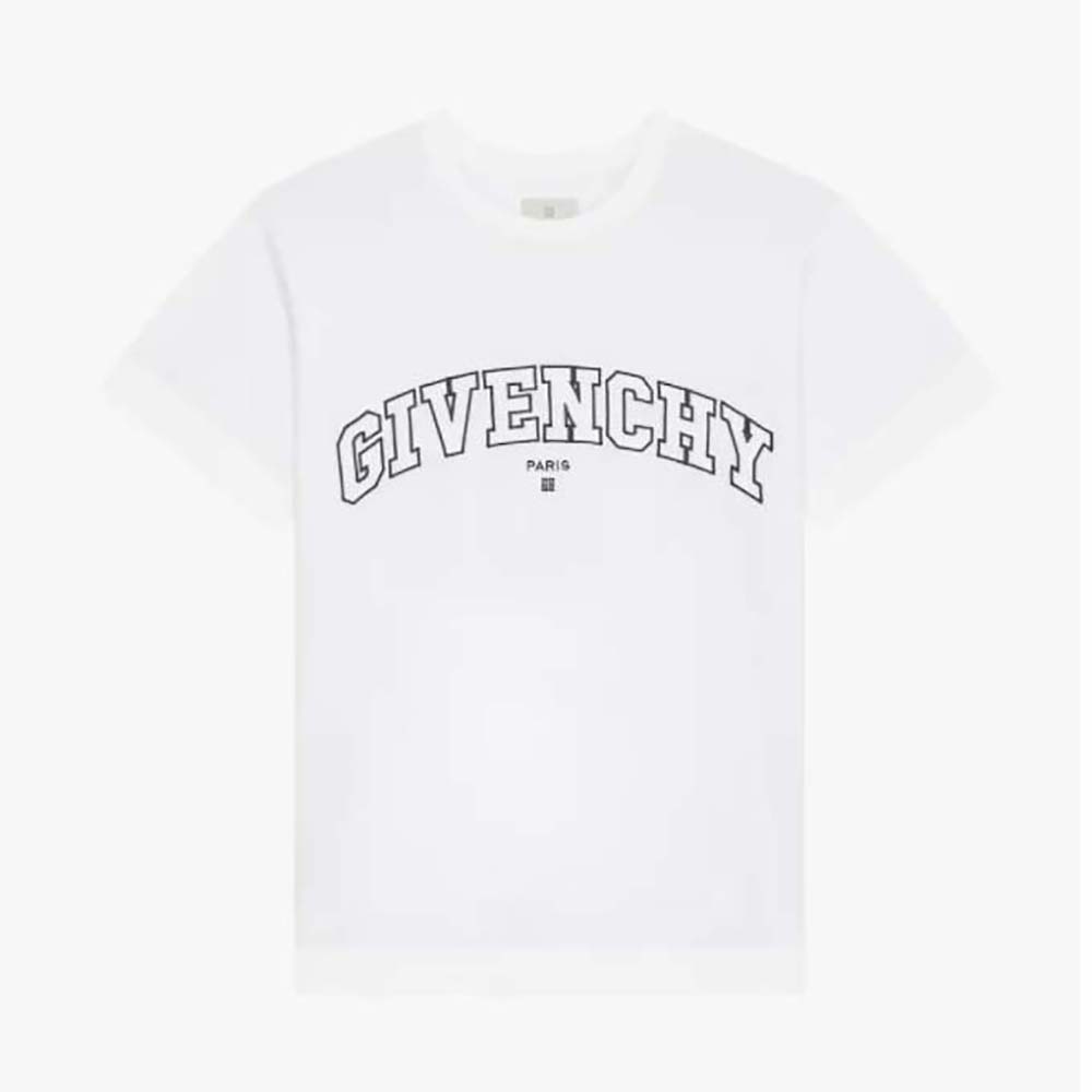 Front view of Givenchy Women T-shirt in GIVENCHY College Embroidered Jersey-White