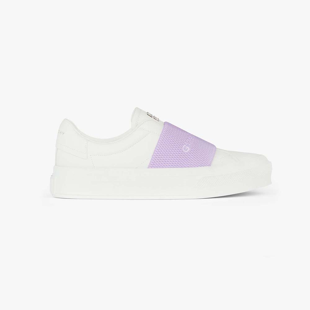 Side view of Givenchy Unisex Sneakers City Sport in Leather with GIVENCHY Webbing-Purple