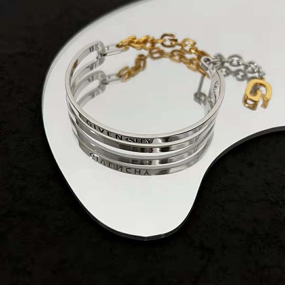 Detail of two-tone silver finish on Givenchy Women G Link Bracelet