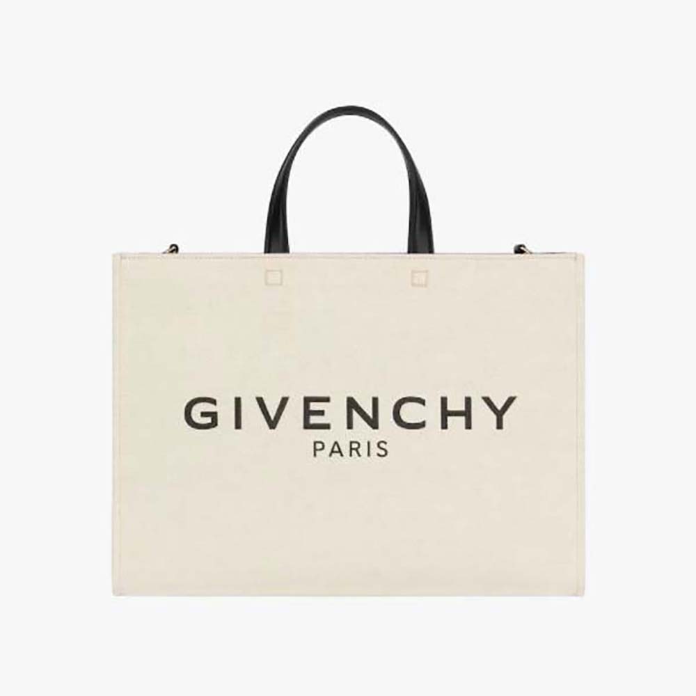 Front view of Givenchy Women Medium G Tote Shopping Bag in Canvas-Beige
