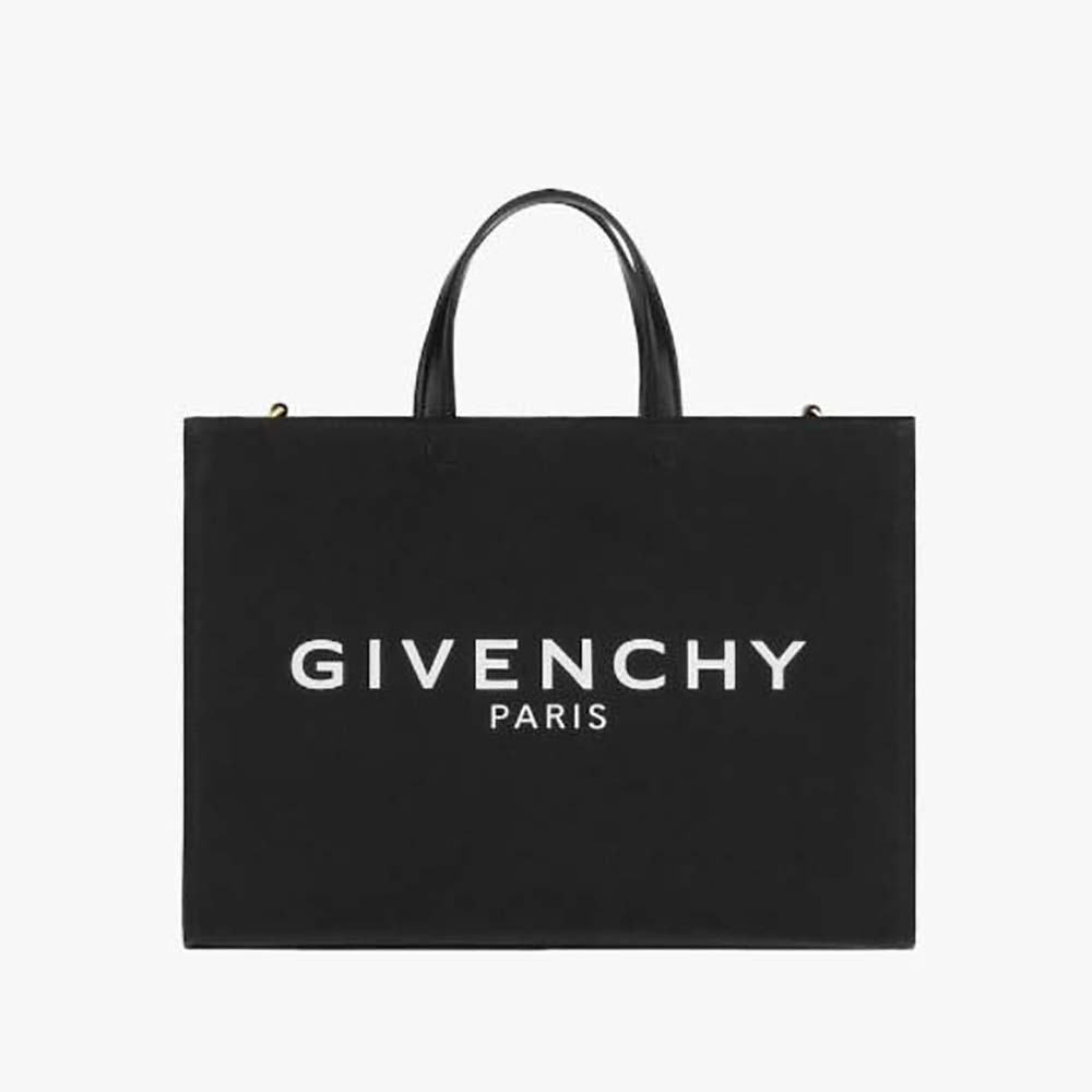 Front view of Givenchy Women Medium G Tote Shopping Bag in black canvas