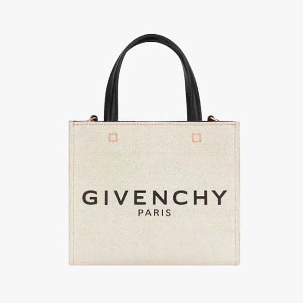 Front view of Givenchy Women Mini G Tote Shopping Bag in Canvas-Beige