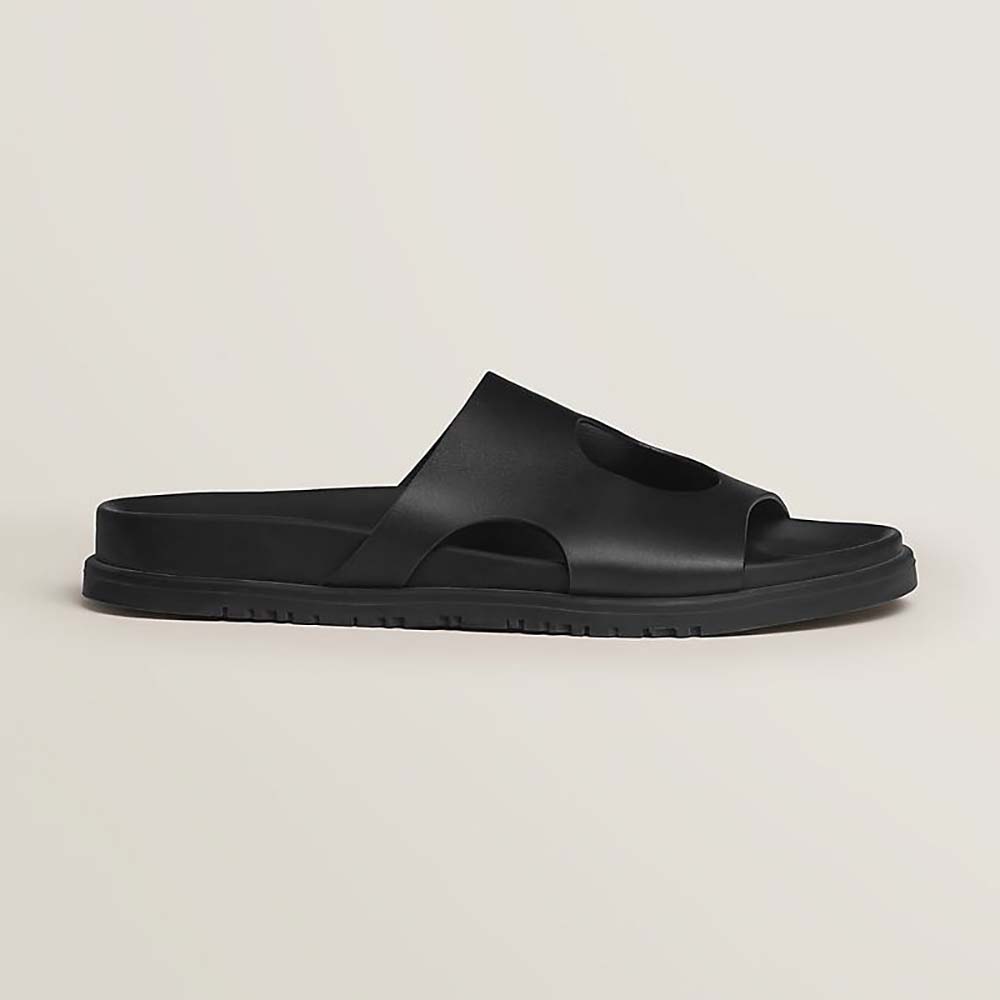 Side profile of Hermes Women Edith Sandal in Calfskin with Perforated Upper-Black