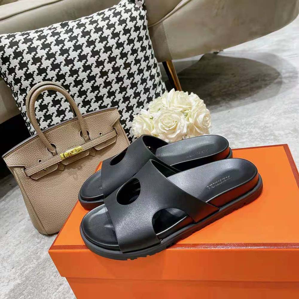 Hermes Women Edith Sandal in Calfskin with Perforated Upper-Black - image 5