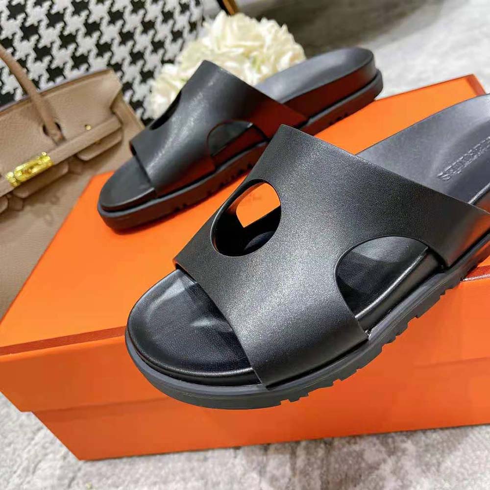 Hermes Women Edith Sandal in Calfskin with Perforated Upper-Black - image 9