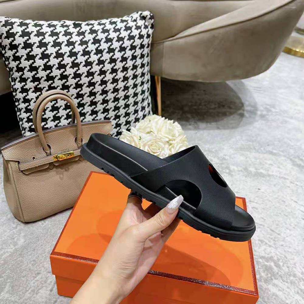 Hermes Women Edith Sandal in Calfskin with Perforated Upper-Black - image 8