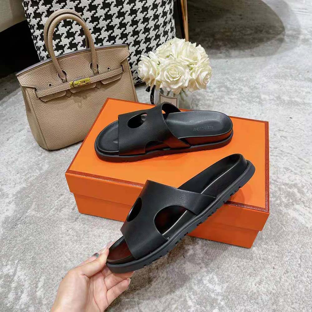 Hermes Women Edith Sandal in Calfskin with Perforated Upper-Black - image 6