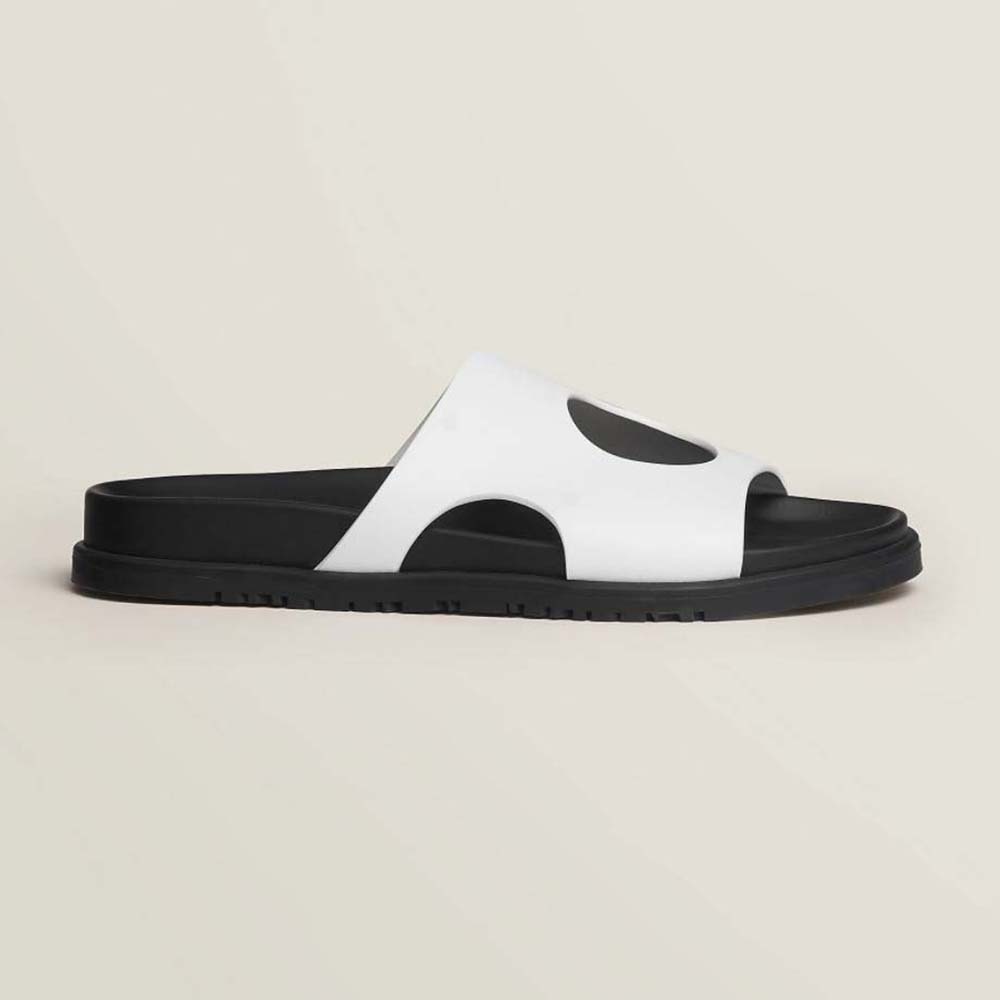 Side profile of Hermes Women Edith Sandal in Calfskin with Perforated Upper-White