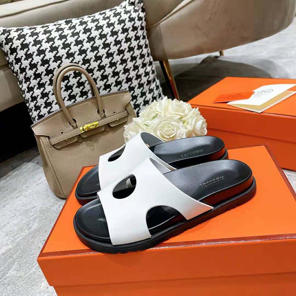 Hermes Women Edith Sandal in Calfskin with Perforated Upper-White - image 5