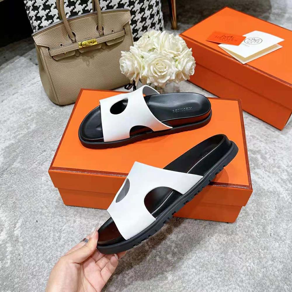 Hermes Women Edith Sandal in Calfskin with Perforated Upper-White - image 6