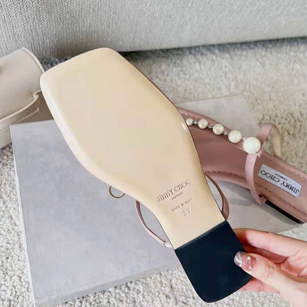 Jimmy Choo Women Alaina Flat Ballet Pink Nappa Leather Flats with Pearl Embellishment - image 10