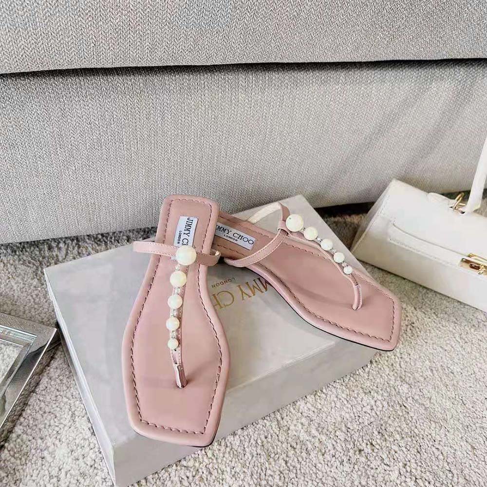 Jimmy Choo Women Alaina Flat Ballet Pink Nappa Leather Flats with Pearl Embellishment - image 5