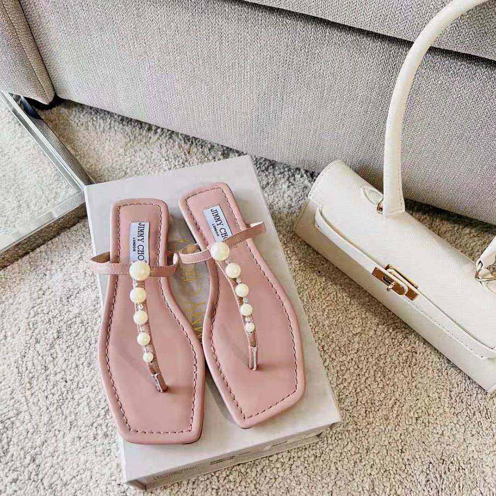 Top view showing soft leather and silhouette of Jimmy Choo Alaina Pink Flats