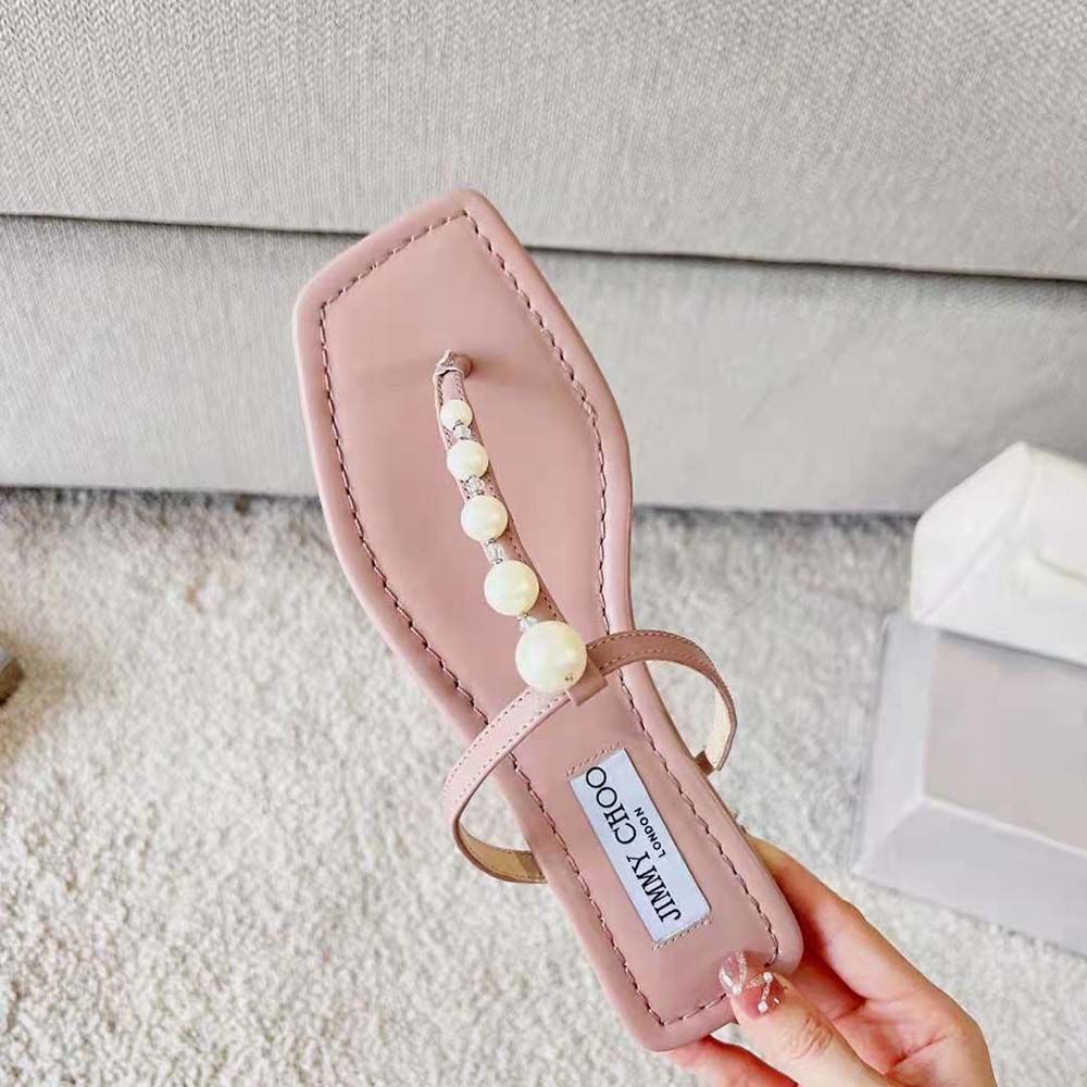 Jimmy Choo Women Alaina Flat Ballet Pink Nappa Leather Flats with Pearl Embellishment - image 6