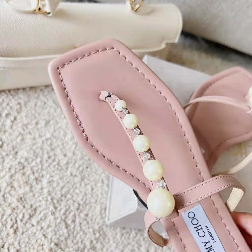 Jimmy Choo Women Alaina Flat Ballet Pink Nappa Leather Flats with Pearl Embellishment - image 8