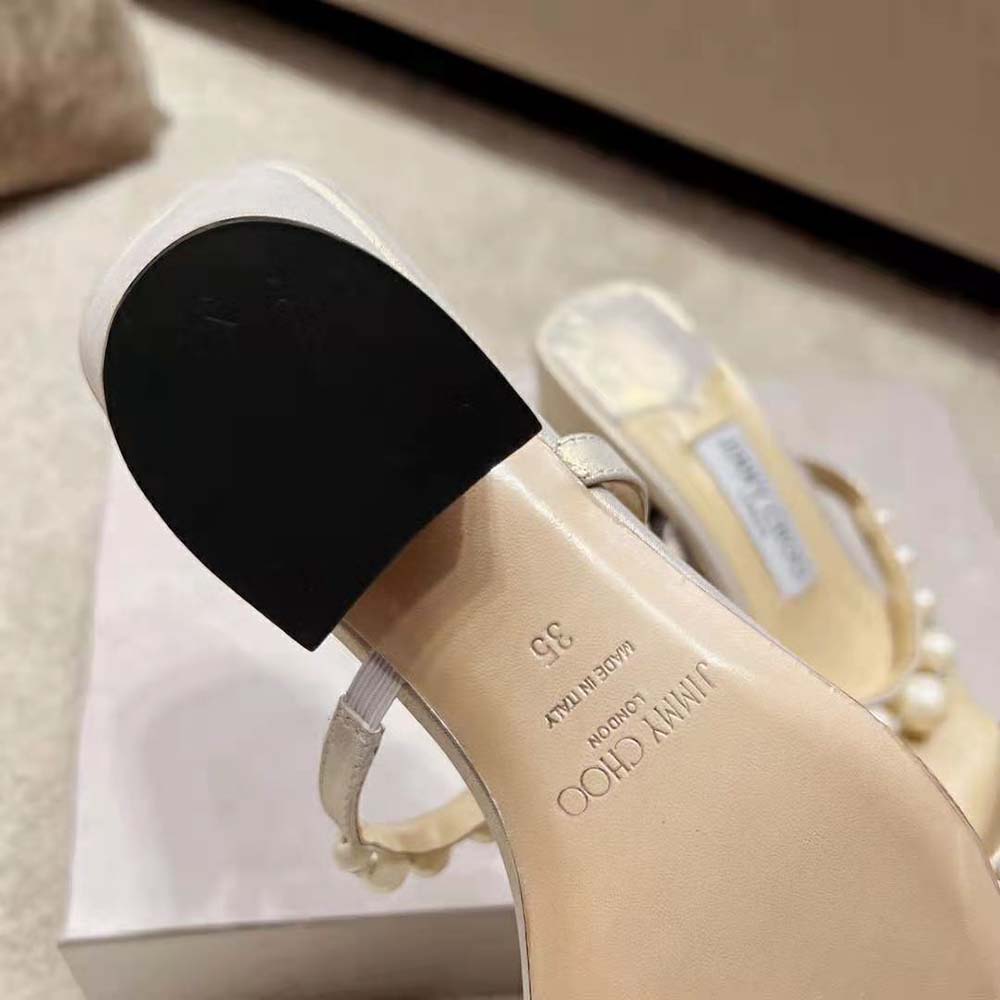 Jimmy Choo Women Amara 45 Champagne Shimmer Suede Mules with Pearl Embellishment - image 10