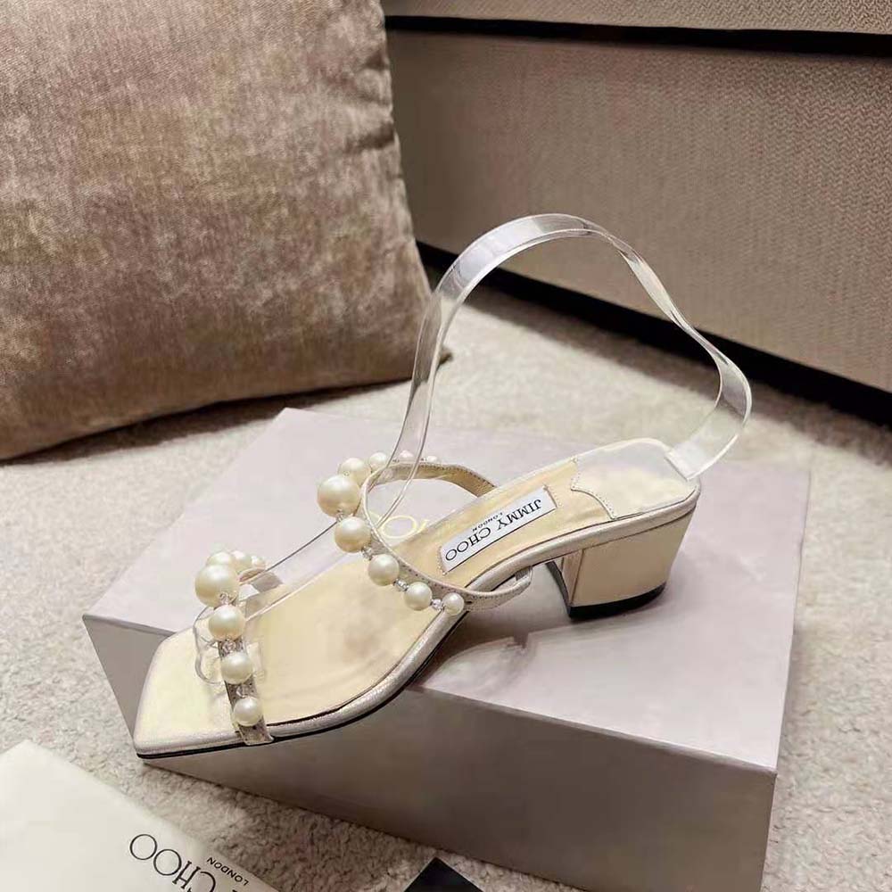 Jimmy Choo Women Amara 45 Champagne Shimmer Suede Mules with Pearl Embellishment - image 6