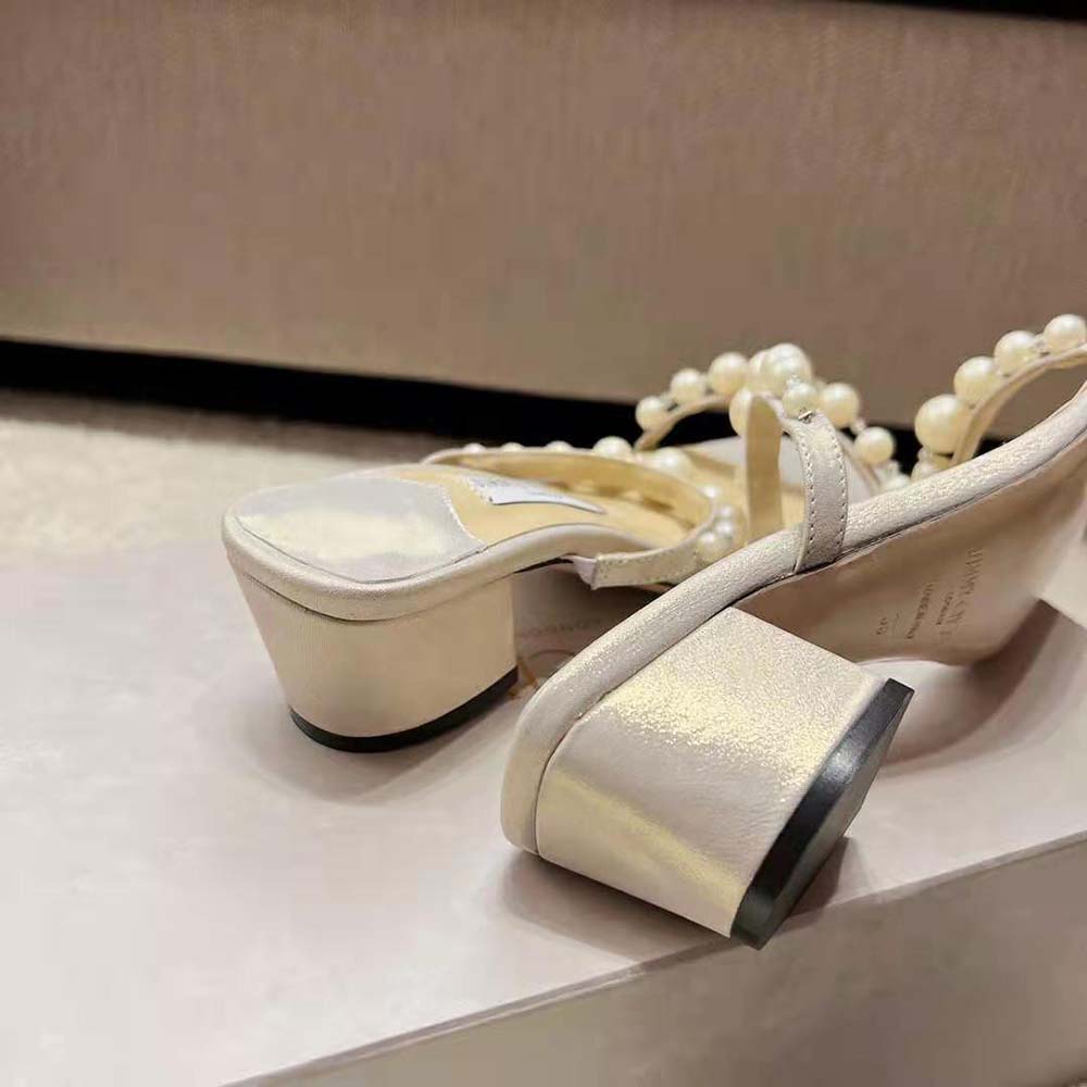 Jimmy Choo Women Amara 45 Champagne Shimmer Suede Mules with Pearl Embellishment - image 9