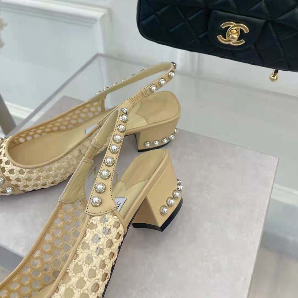 Jimmy Choo Women Hya 45 Barley Woven Raffia Slingbacks with Pearl Studs - image 10