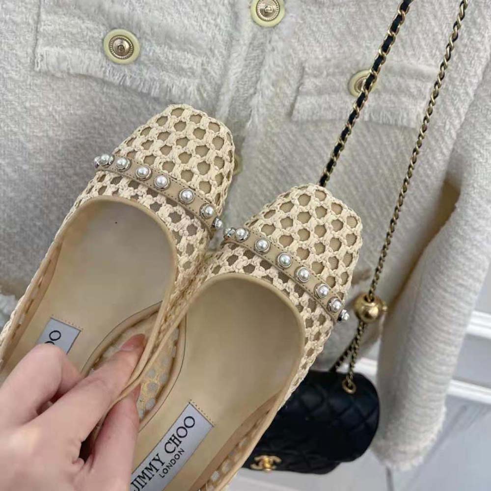 Jimmy Choo Women Hya 45 Barley Woven Raffia Slingbacks with Pearl Studs - image 7