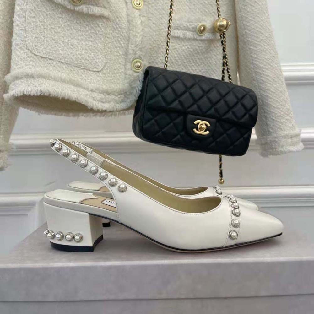 Jimmy Choo Women Hya 45 Latte Nappa Slingbacks with Pearl Studs - image 6