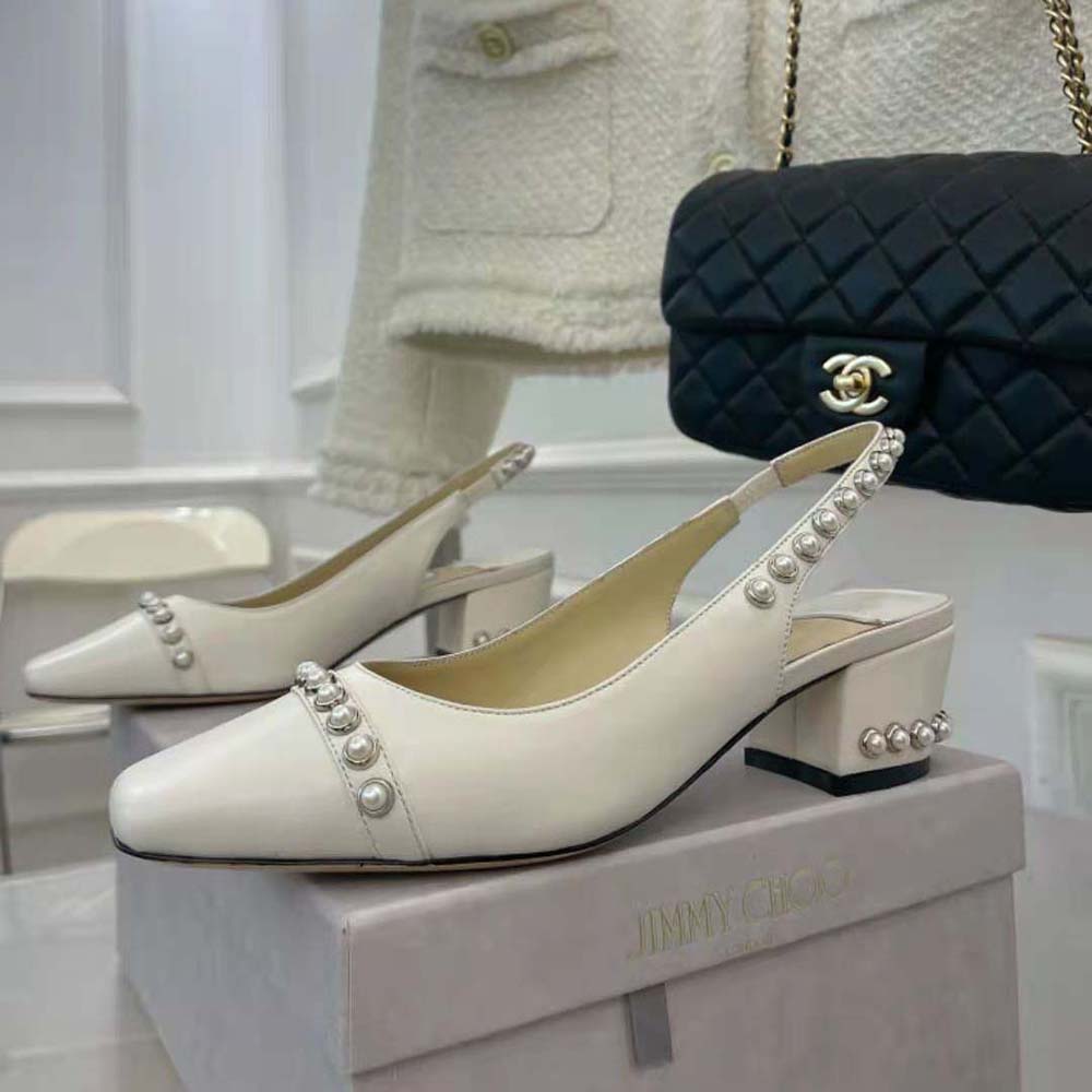 Jimmy Choo Women Hya 45 Latte Nappa Slingbacks with Pearl Studs - image 7