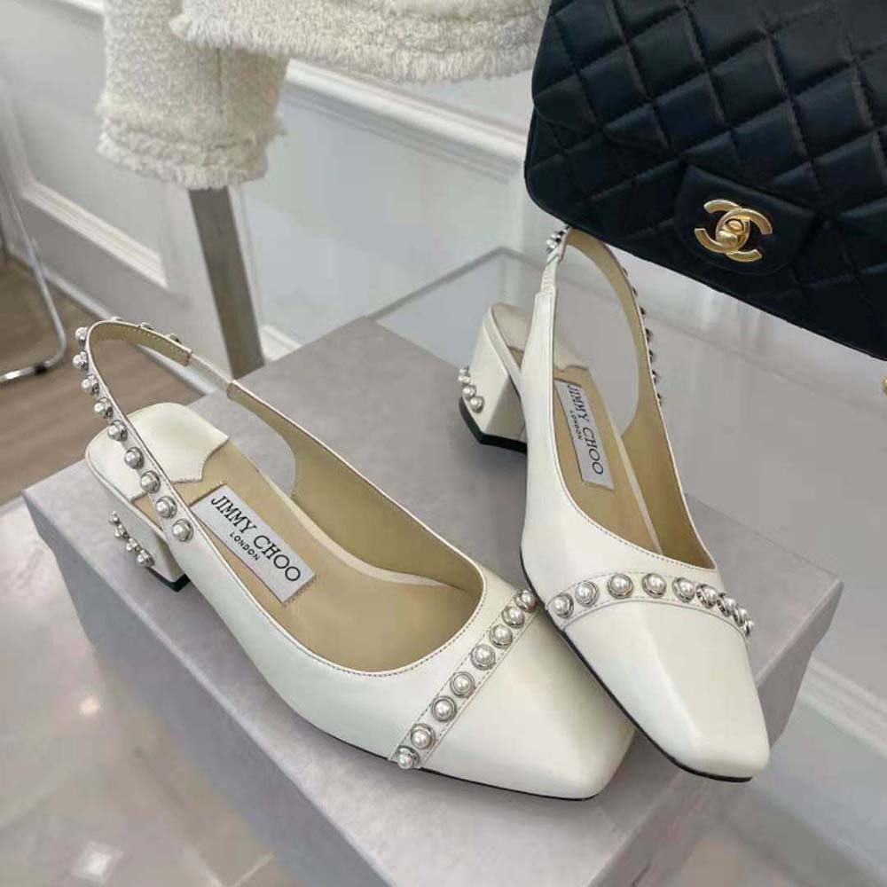 Jimmy Choo Women Hya 45 Latte Nappa Slingbacks with Pearl Studs - image 4