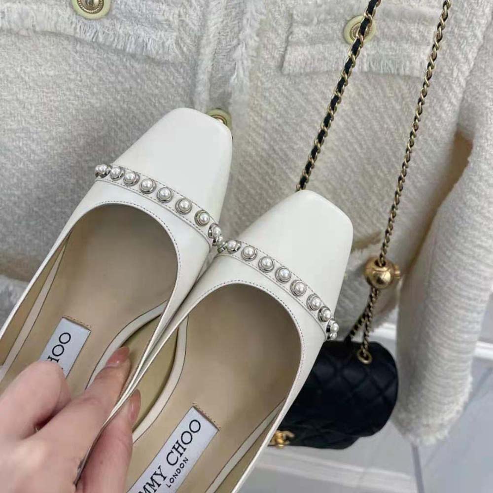 Jimmy Choo Women Hya 45 Latte Nappa Slingbacks with Pearl Studs - image 9