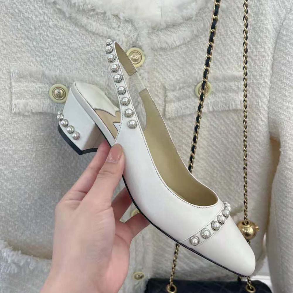 Jimmy Choo Women Hya 45 Latte Nappa Slingbacks with Pearl Studs - image 5