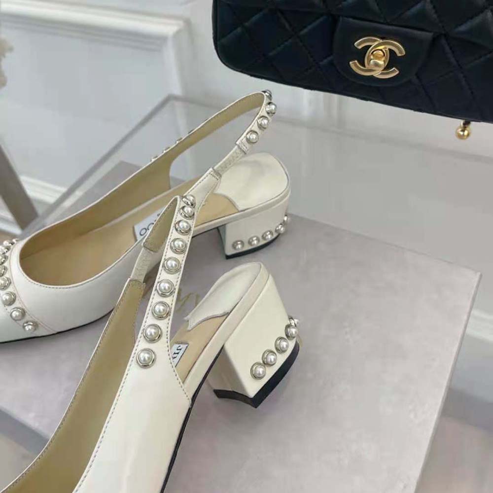Jimmy Choo Women Hya 45 Latte Nappa Slingbacks with Pearl Studs - image 8