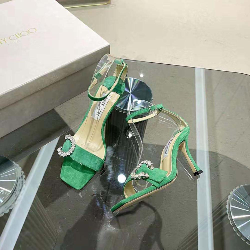 Jimmy Choo Women Marsai 90 Malachite Suede Sandals with Crystal Buckle - image 4