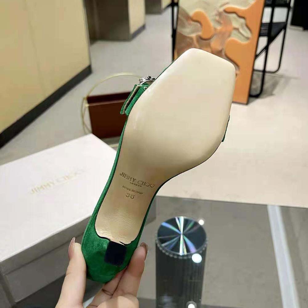Jimmy Choo Women Marsai 90 Malachite Suede Sandals with Crystal Buckle - image 7