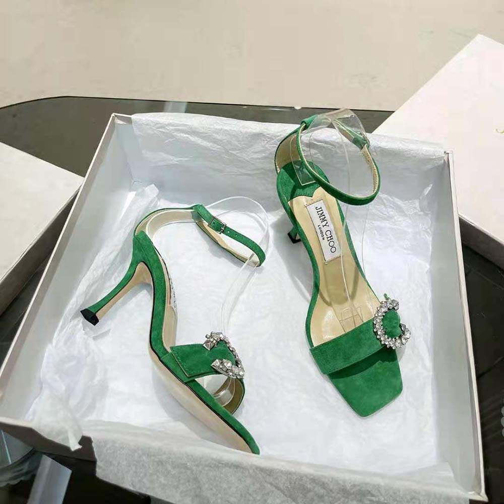 Jimmy Choo Women Marsai 90 Malachite Suede Sandals with Crystal Buckle - image 5