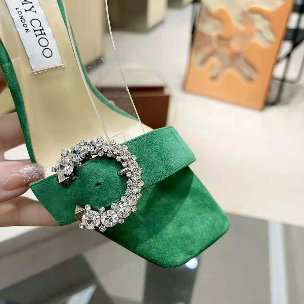 Jimmy Choo Women Marsai 90 Malachite Suede Sandals with Crystal Buckle - image 9