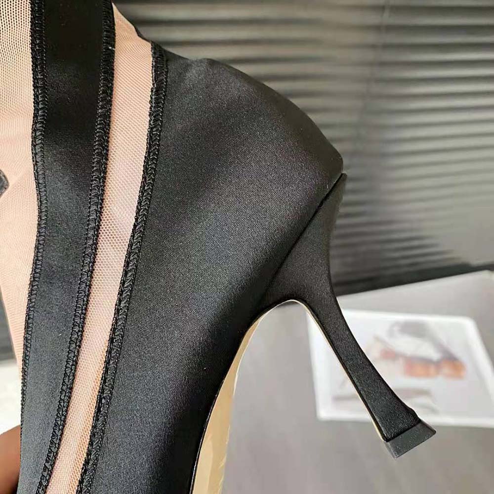 Jimmy Choo Women Mugler Sock OTK Boot Black and Nude Sheer Spiral Stretch Fabric Sock Over-The-Knee Boots - image 9