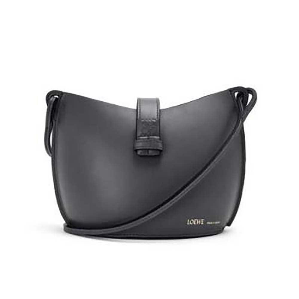 Front view of Loewe Women Moulded Bucket Bag in Calfskin-Black